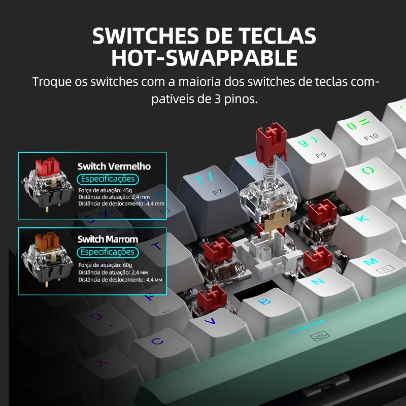 K500-B61 Wired Mechanical Keyboard - ABNT2 Layout - Image 4